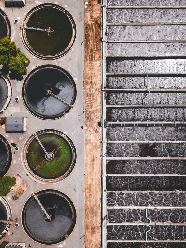 Water treatment tanks aerial view