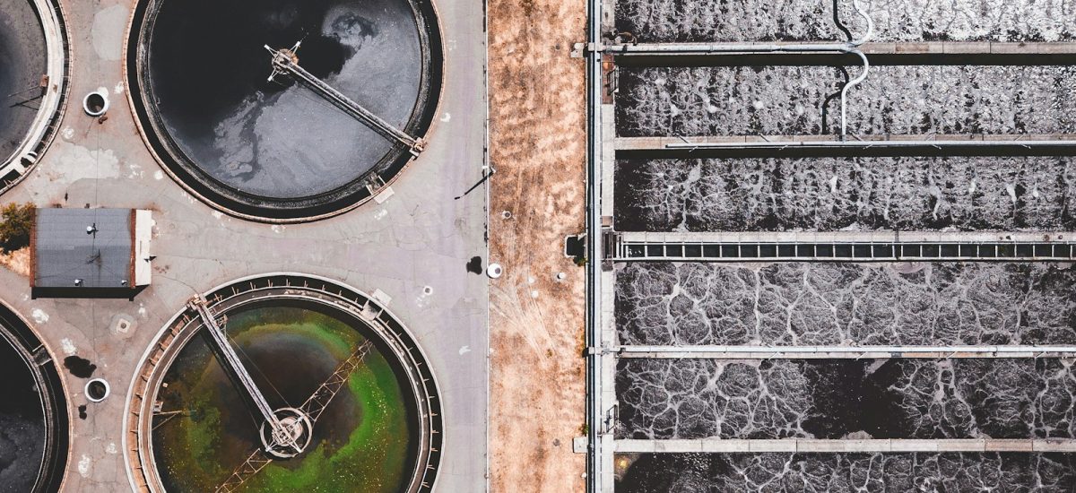 Water treatment tanks aerial view